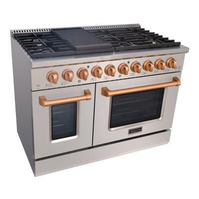 Akicon 48 Inch Freestanding Gas Range - 6.7 Cu. Ft. Double Rapid Convection Gas Oven - Gas Stove With 8 Sealed Burners & A Griddle, Heavy Duty Cast Iron Grates (copper & Stainless Steel)