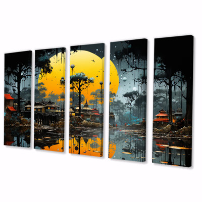 «Yellow African Pygmy Village Chronicles I», art tribal africain 5 pièces