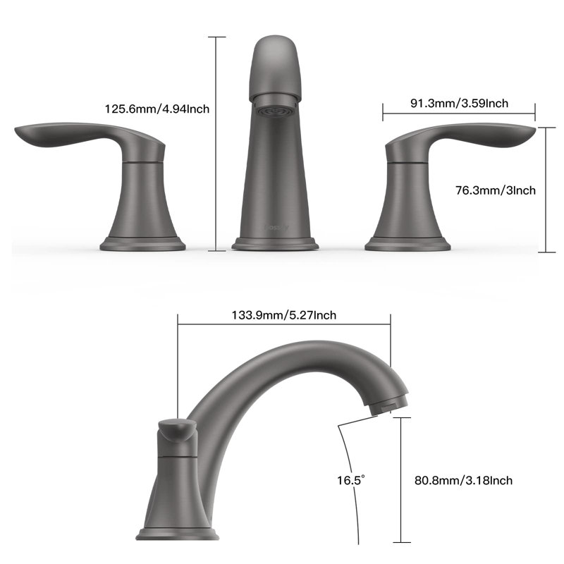 Bathroom Sink Faucet, Faucet For Bathroom Sink, Widespread Brushed Gold Bathroom Faucet 3 Hole, Silver Gray
