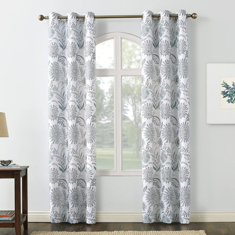 Lawerence Medallion Floral Semi-Sheer Grommet Curtain Panel, 40" W x 63" L