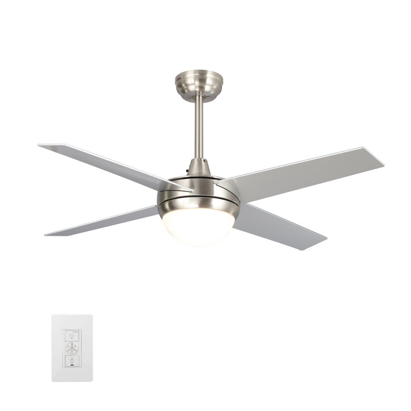 52-Inch Smart Ceiling Fan With LED Light Kit & Wall Control, Works With Alexa/Google Home/Siri, Indoor, Silver, 52" Wide