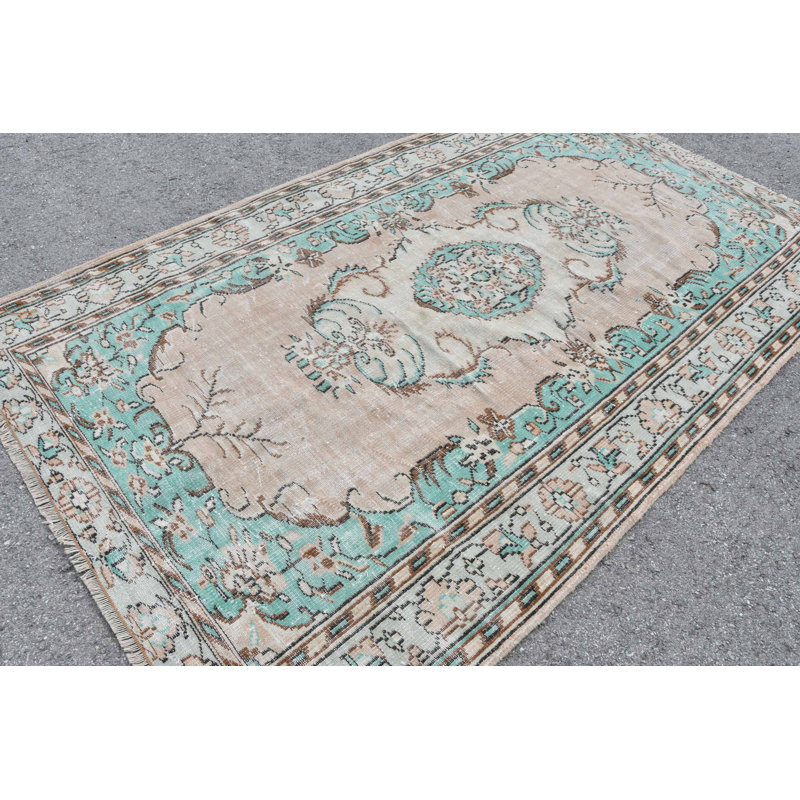 Tapis turc rétro tissé à la main à motif oriental traditionnel traditionnel brun / vert