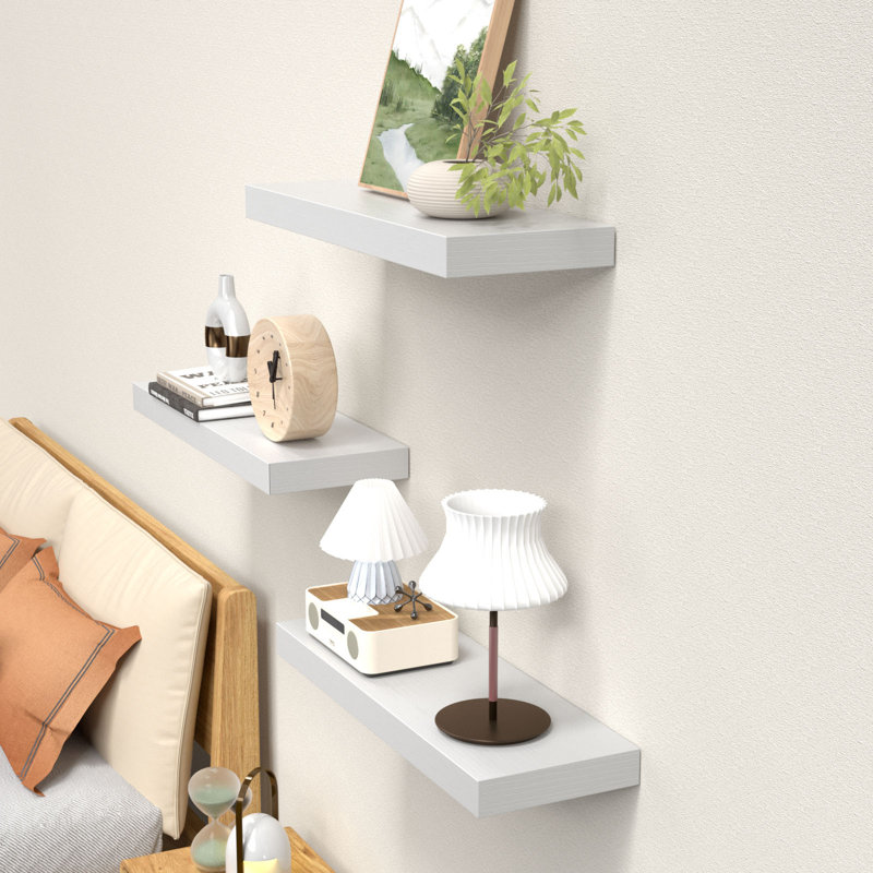 Godfree 3-Piece Manufactured Wood Floating Shelves, Modern Wall Mounted Display Shelves for Living Room, Bedroom, Bathroom, Kitchen, Office and Home Décor Storage
