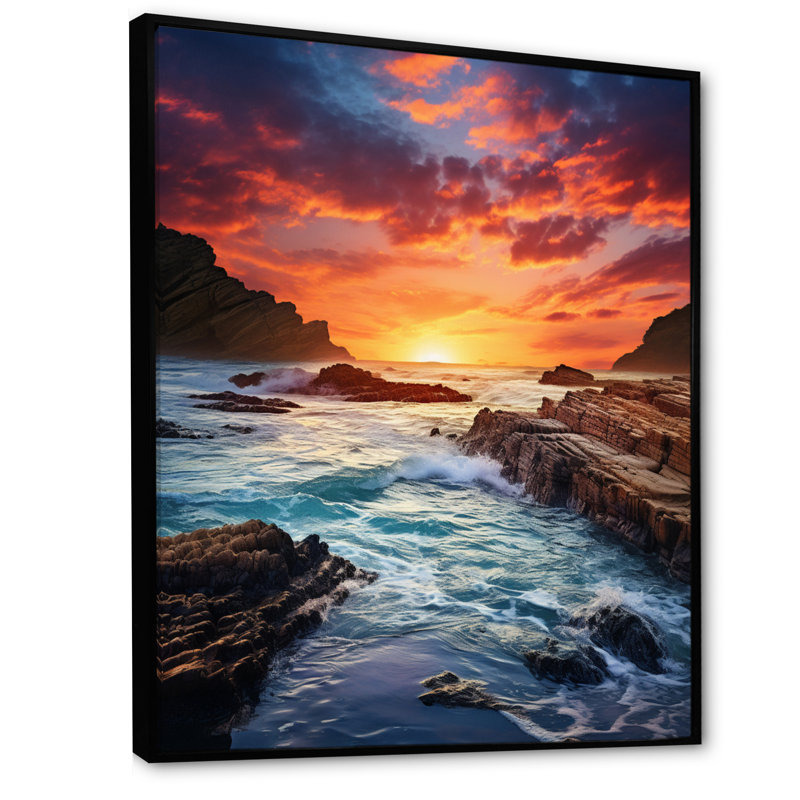 Runolfson " Coastal Serenity II ", 32" H x 16" W x 1" D, Black Floater Framed