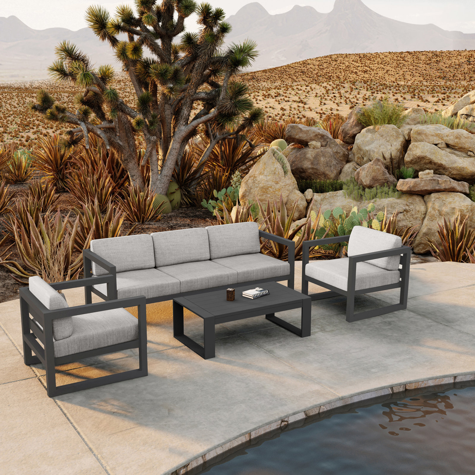 Avion 5 - Person Patio Seating Group, Cast Silver Sunbrella®