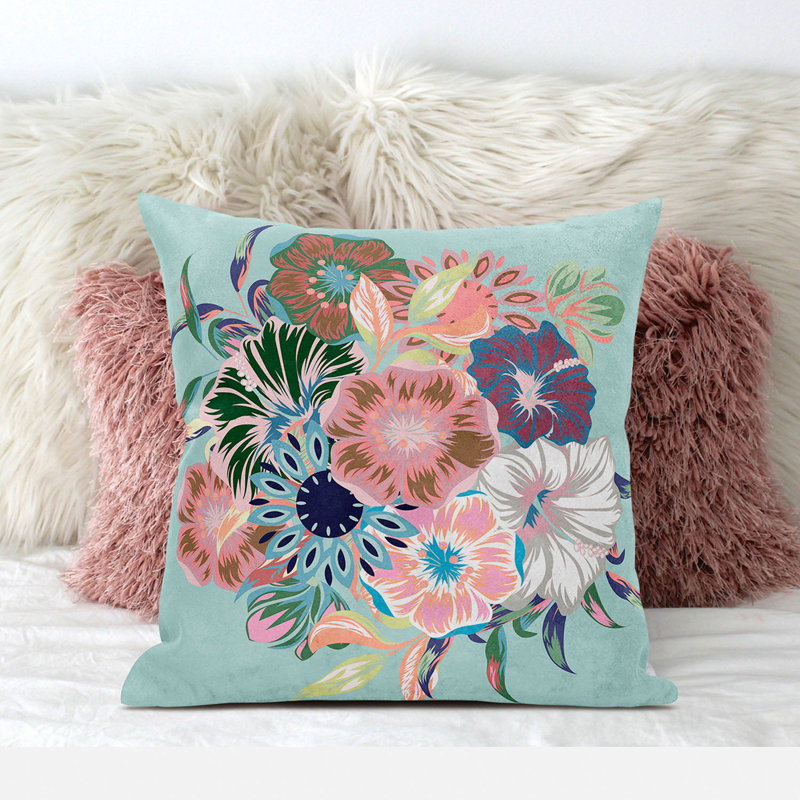 Housse et insert de coussin décoratif en polyester , 16 po x 16 po, Rose / menthe