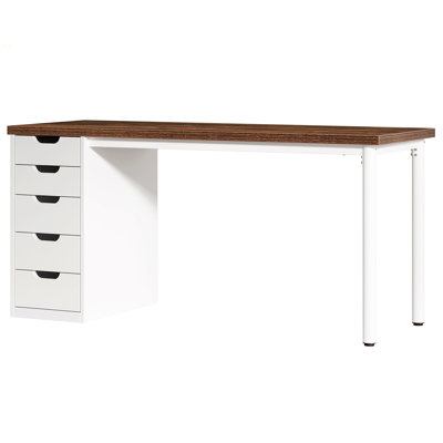Computer Desk With 5 Drawers, 47 Inches Rustic Brown Home Office Desk With Storage, Modern Simple Laptop Desk Study Writing Table For Small Spaces (Reversible Drawer Cabinet)