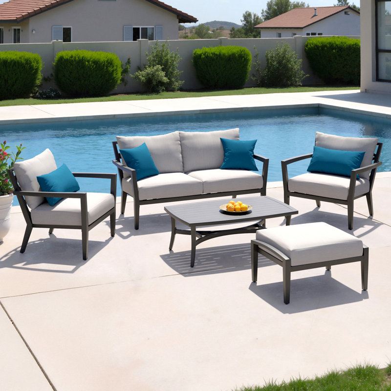 Venetia 5 Piece Sunbrella Outdoor Patio Seating Set - Gray