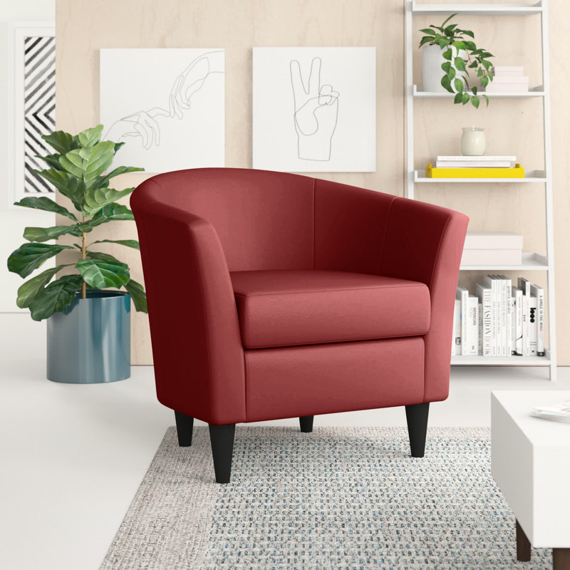 Kronos Faux Leather Barrel Chair, Red Faux Leather