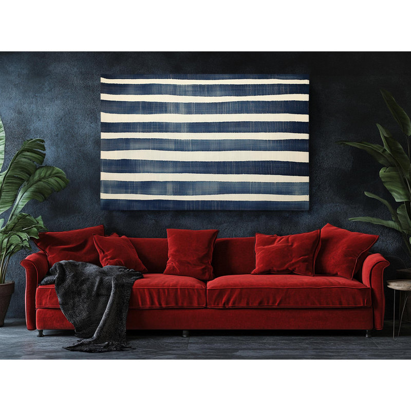 «Blue and White Lines» sur impression sur toile de haute qualité - décoration murale fabriquée à la main - art élégant - cadeau - reproduction murale, reproduction de peinture