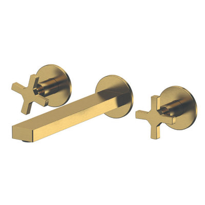DQ Wall Mounted Double Handle Bathroom Faucet in Brushed Gold