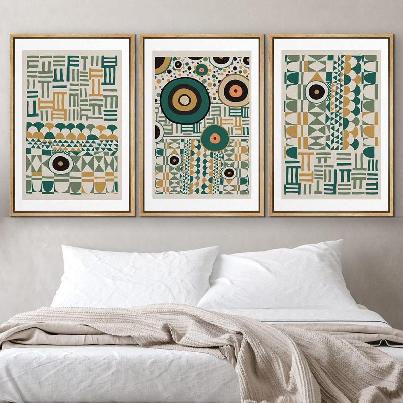 Œuvres abstraites aux couleurs vives, motifs de motifs verts, illustrations géométriques abstraites, Naturel