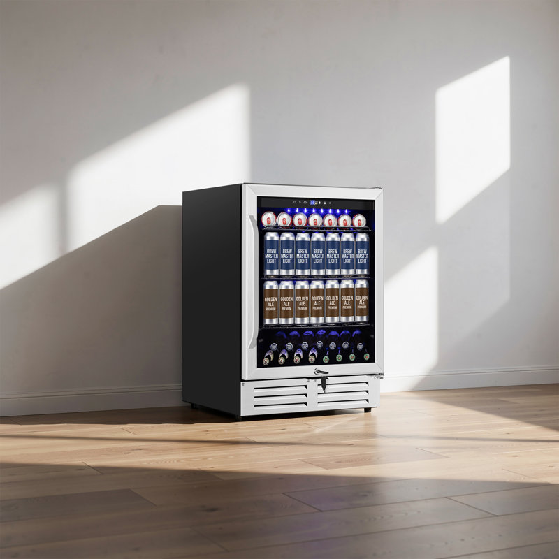 24-inch 210 Can Freestanding/Built-in Beverage Cooler - Energy Efficient, Quiet, Home Bar Fridge with Safety Lock