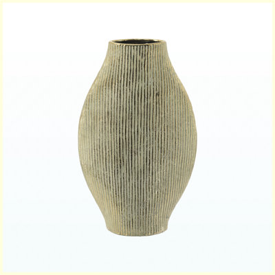 7.9x3.3x13 Inch Gold Ceramic Accent Vase with Vertical Ribbed Texture, Modern Gold Vase