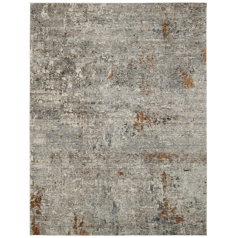 Tapis gris à motif abstrait Hemingford, Rectangle 7 pi 9 po x 10 pi, Gray
