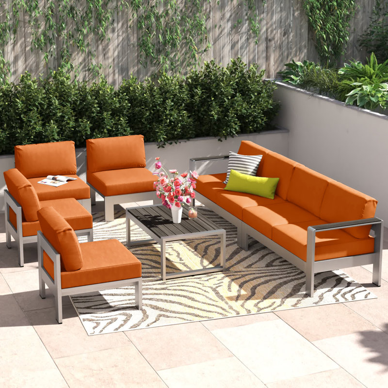Shore 7-piece Outdoor Patio Sectional Sofa Set, Orange