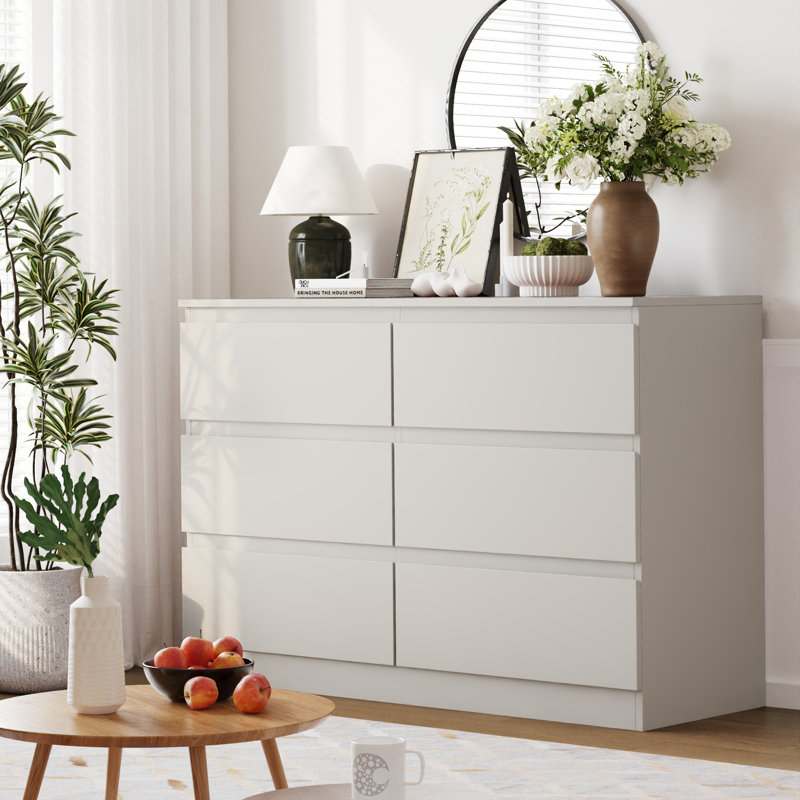 Commode moderne 47,2 po en bois avec 6 tiroirs, Blanc