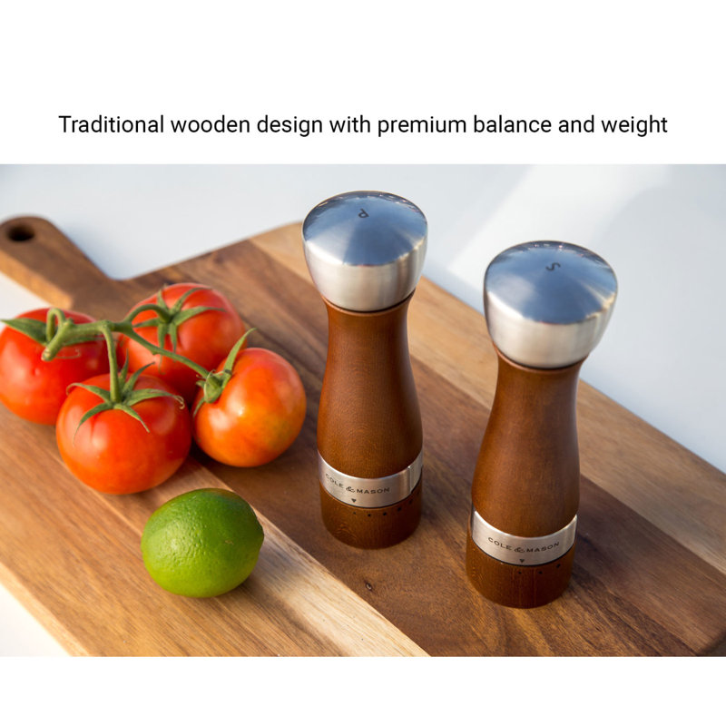 Oldbury Brown Beechwood and Steel Salt and Pepper Grinder Set