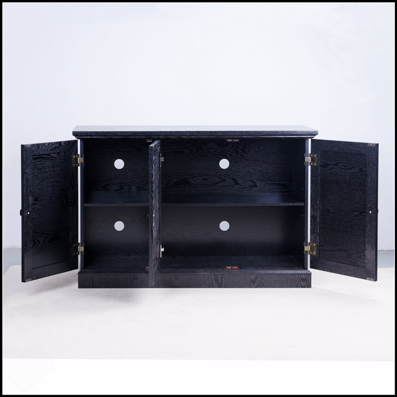 45 Inch Wide Storage Cabinet With 3 Mirrored Acrylic Doors, Adjustable Shelves, And Decorative Laminates For Versatile Use In Living, Dining, And Kitchen Areas