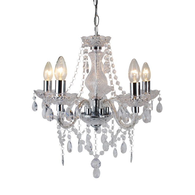 Xan 5 - Light Candle Style Chandelier, Clear/Chrome