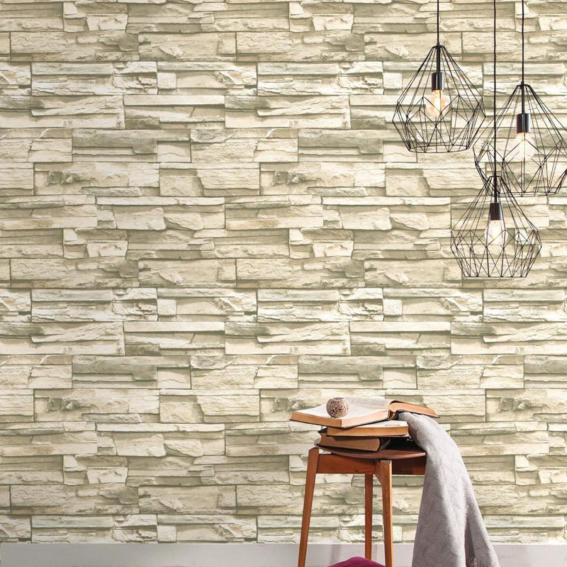 Rouleau de papier peint à peler et à coller de pierres empilées de L 16,5 pi L x l 20,5 po Simonska, Gris