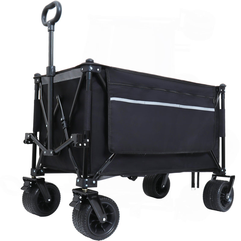 Chariot de jardin pliable avec roues robustes et capacité de charge de 480 lb, chariot utilitaire portable pour le camping, les sports, l'épicerie, noir
