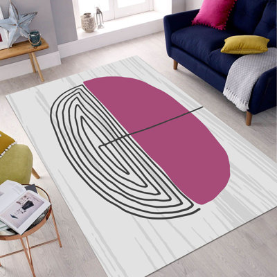 Tapis noir / rose en polyester tissé à la machine Piatto