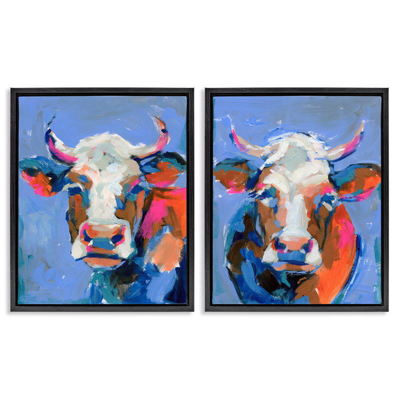 «Guernsey Cow Horned Portrait», ensemble de 2 toiles flottantes encadrées par Victoria Barnes, H 21 po x l 17 po