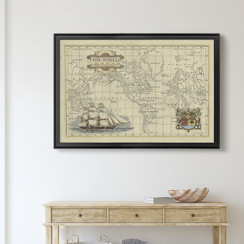 Carte antique du monde, reproduction d'art sur toile, Noir, H 22,5 po x l 30,5 po x P 1,5 po