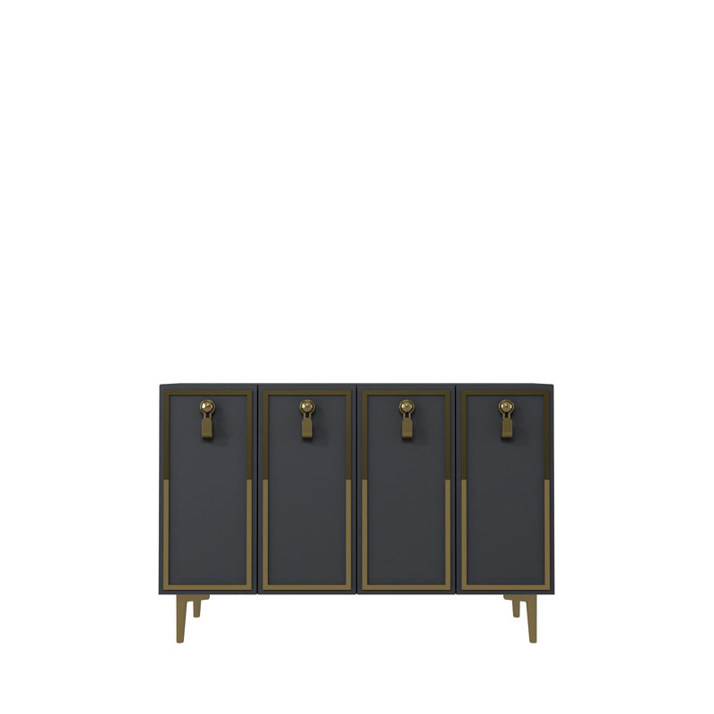 Modern Console Table with Numerous Shelves, Anthracite and Gold, 47.2 x 29.5 x 11.6 inches | 100% Melamine Coated Particle Board, Thickness: 0.7 inches | Wall-Mountable, Stylish Design for Living Room & Entryway Decor