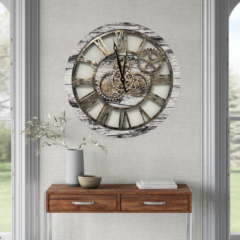 Oversized Grey and White Industrial Gear Wall Clock