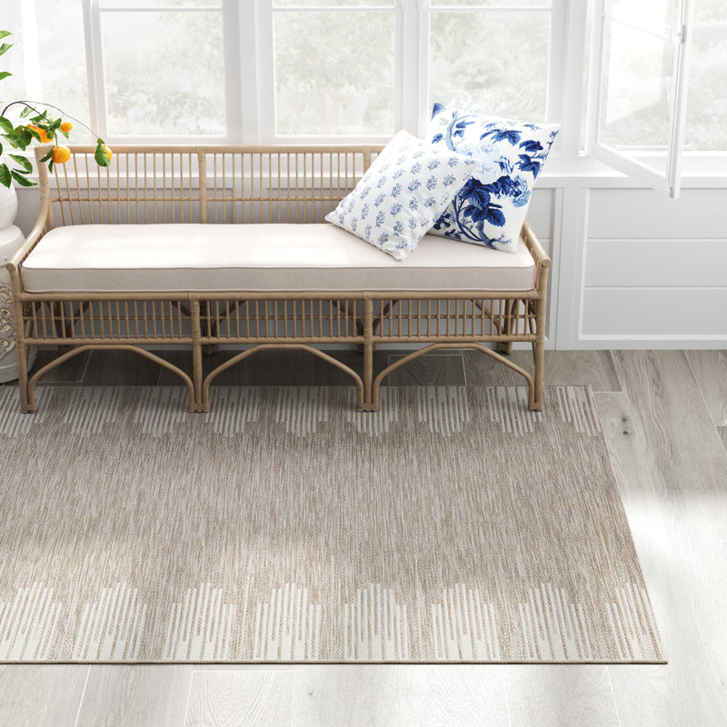Tapis art déco brun clair intérieur / extérieur, Rectangle 5 pi 3 po x 7 pi