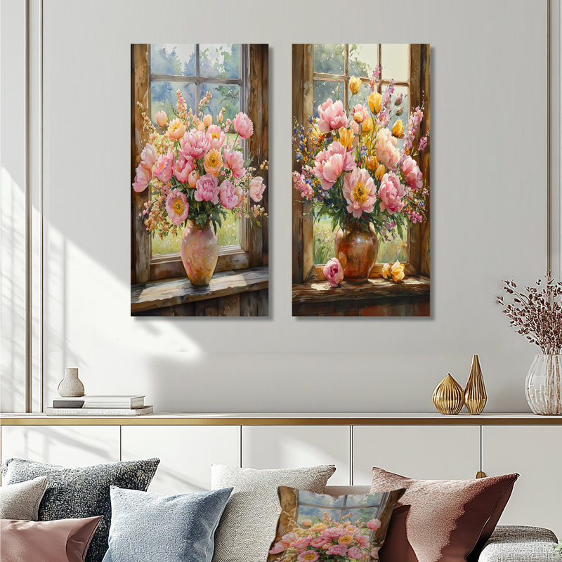 «Summer Orchard Bloom Assorted Bouquets I - Nature», art mural surdimensionné en métal 2 pièces, 32" H x 32" W