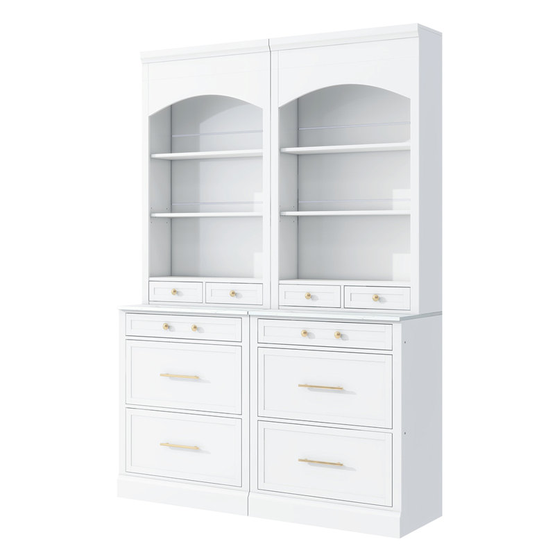 Grand bahut autoportant avec 5 tiroirs de rangement et 2 tablettes réglables, Blanc