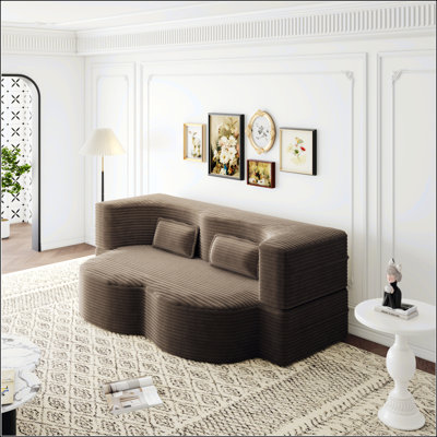 Canapé de sol moderne avec fonction de canapé-lit convertible, revêtement en velours côtelé moelleux, confort rembourré de mousse, matelas pliant de 15 pouces, aucun assemblage requis.