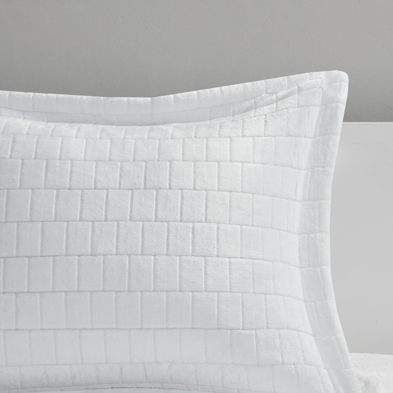 Laurie Plush to Sherpa Comforter Set, Cal.King Comforter + 2 King Shams, Ivory
