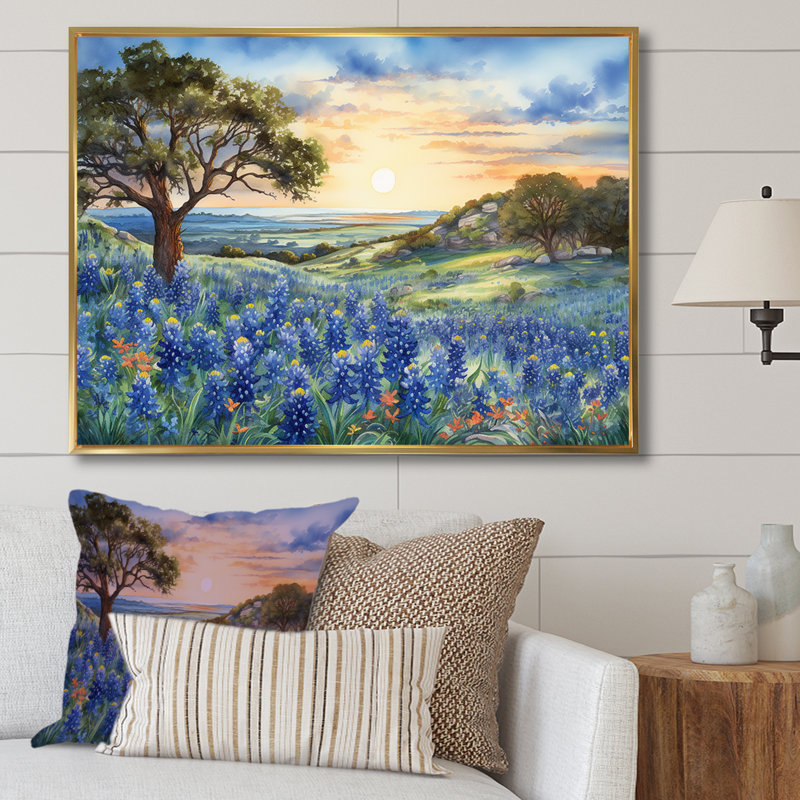 Coucher de soleil sur les Bonnets bleus - Blue Bonnets, reproductions d'art mural FL107190, H 30 po x l 40 po x P 1,5 po