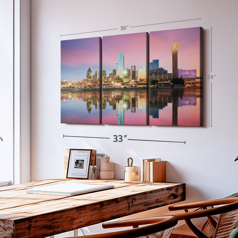 «Amazing Dallas Skyline», 3 pièces, H 24 po x l 38 po 