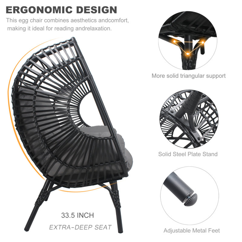 Fauteuil de patio en osier avec coussin en rotin noir New Style