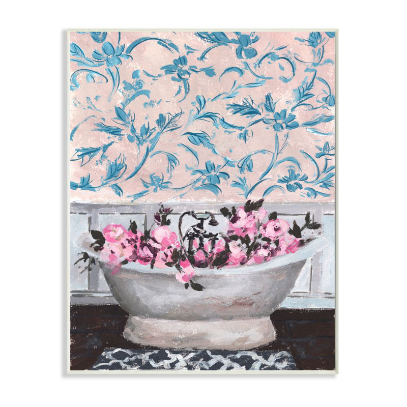 «Flower In Bath Tub» par Melissa Wang - reproduction d'art, Plaque en bois, H 15 po x l 10 po