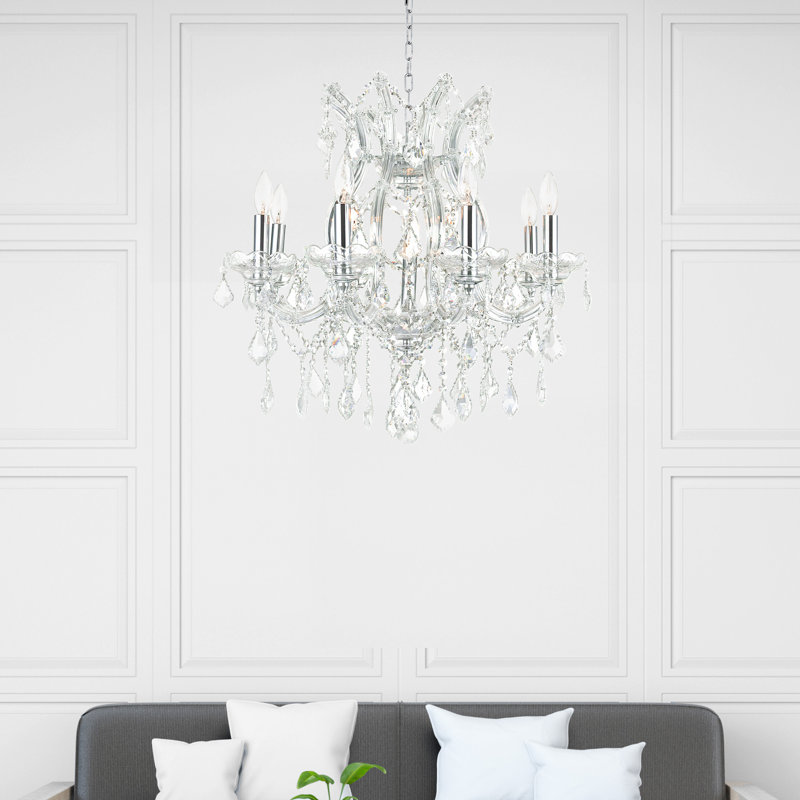 Lustre 9 lumières Orr, plafonnier en cristal chromé 24 pouces pour salle à manger, chambre à coucher ou vestibule, Clair
