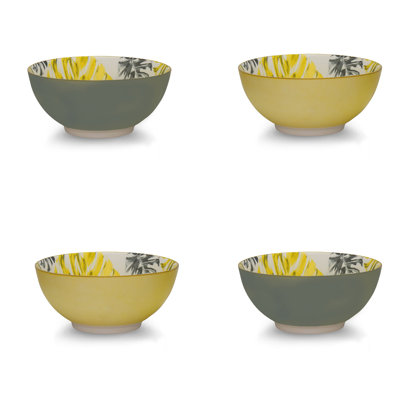 Bol botanique gris et jaune 10 cm, ensemble de 4 pièces