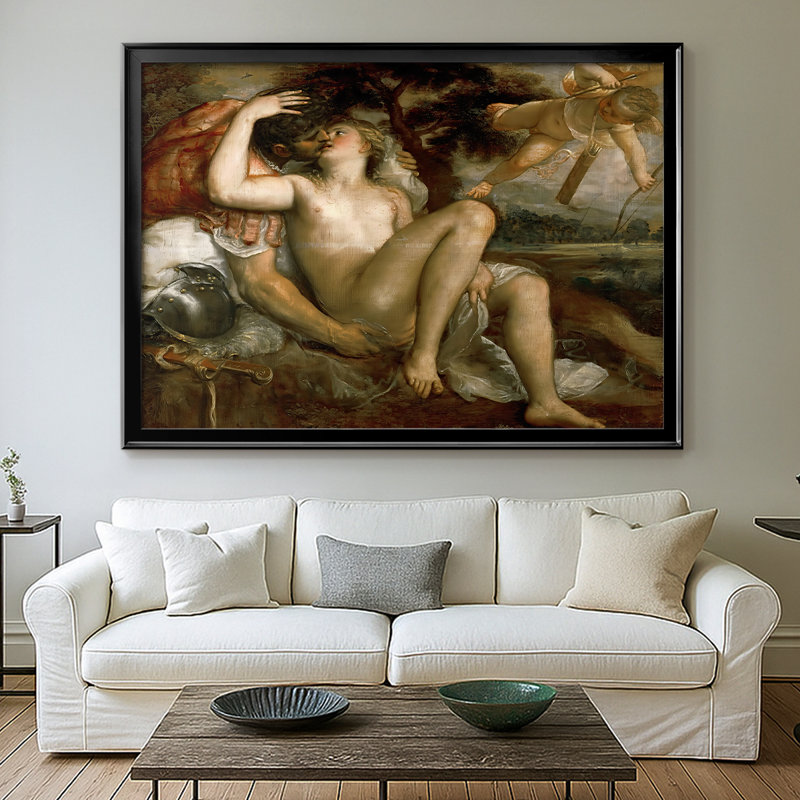 Mars, Vénus et Cupidon-Titien-Toile tendue avec châssis-c. 1530, 30 x 5 x 42,5, Toile avec cadre, Noir