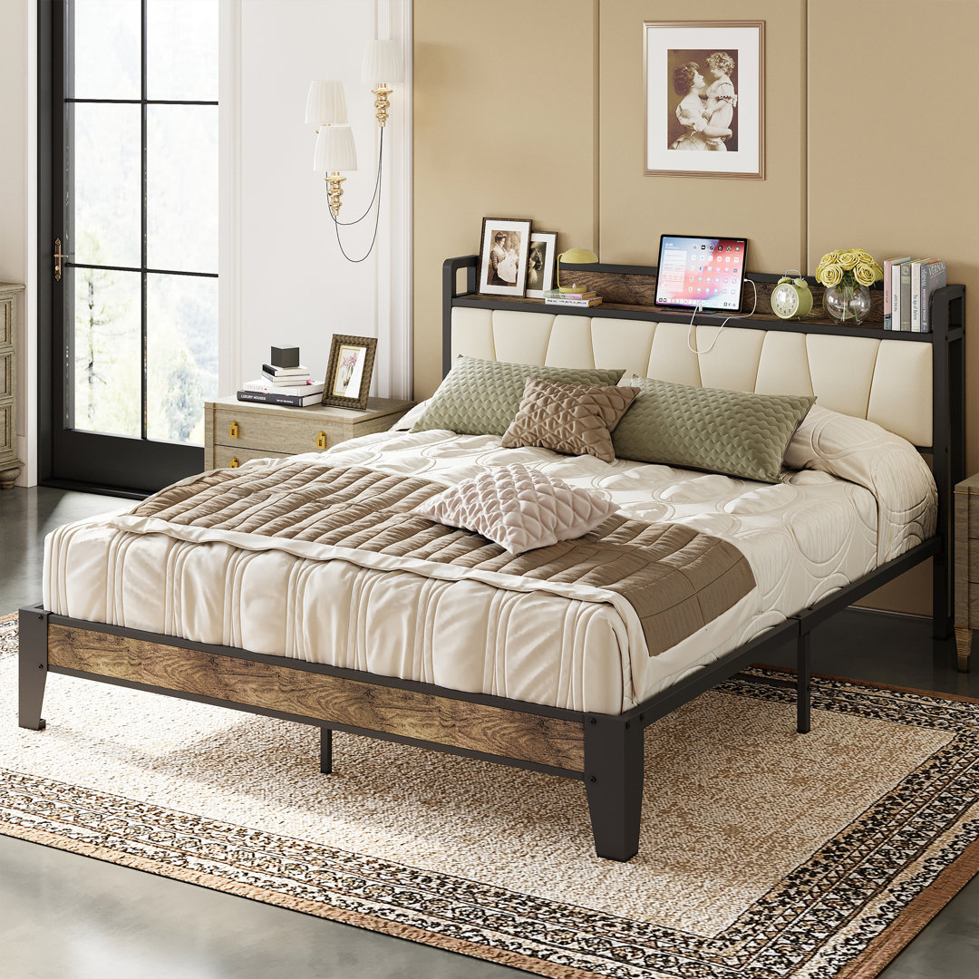 Upholstered Metal Bookcase Storage Bed 17 Stories 