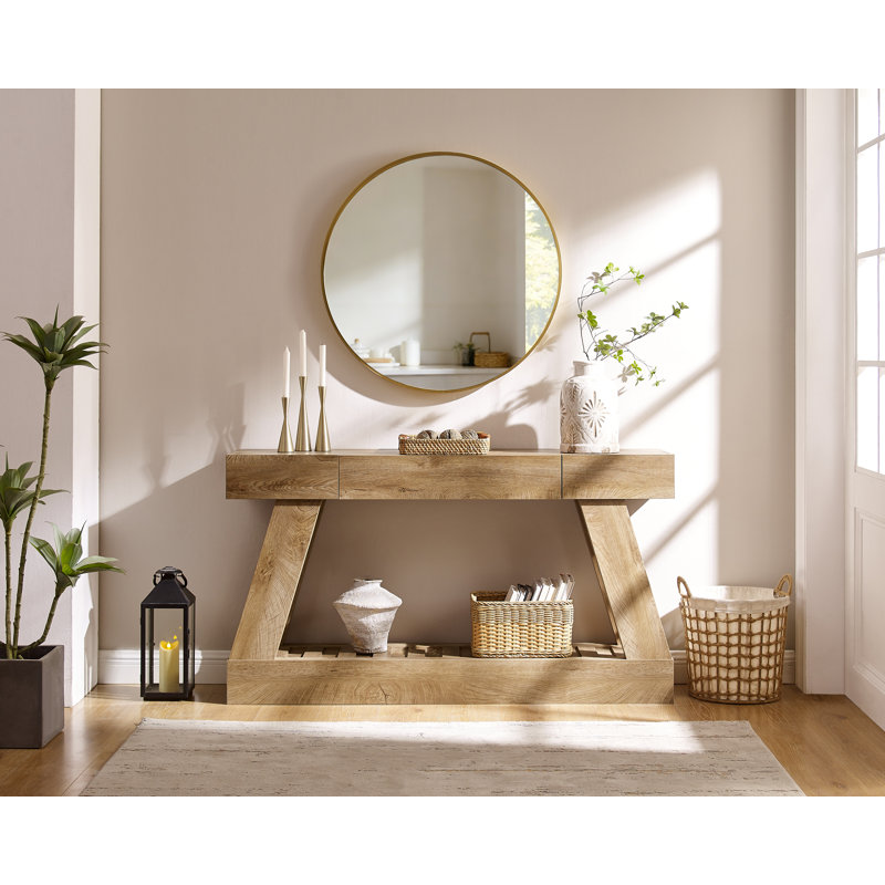 60" Farmhouse Console table with drawers and A-Shaped Base Sofa Table For Hallway, Entryway, Living Room, Light Knotty Oak