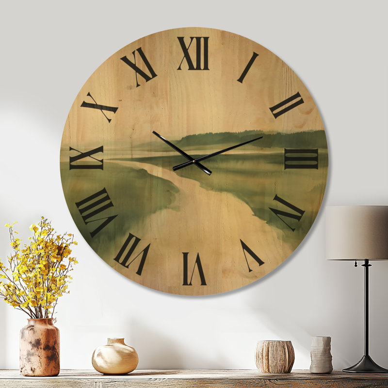 Chemin des marais verts - Horloge murale aquarelle, impression sur bois, Très grand