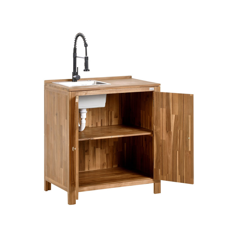 3 Piece Outdoor Kitchen Set with Sink VENOSA Acacia Wood Brown