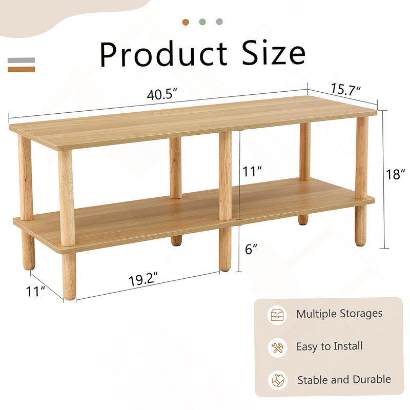 Modern 2-Tier TV Stand for Living Room Furniture,Rectangular Centre Table with Open Storage Shelf,Rounded Rubberwood legs,Stable and Durable,Easy Assembly