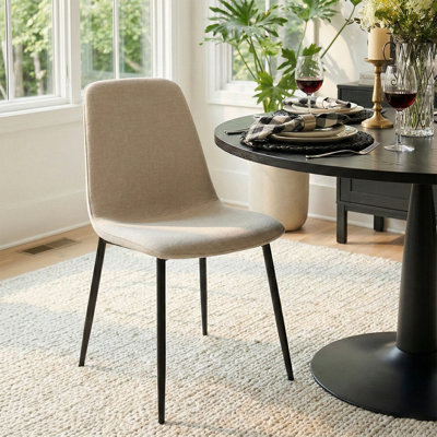 4 - Person Dining Table Sets With Round Table & 4 Upholstered Chenille Chairs