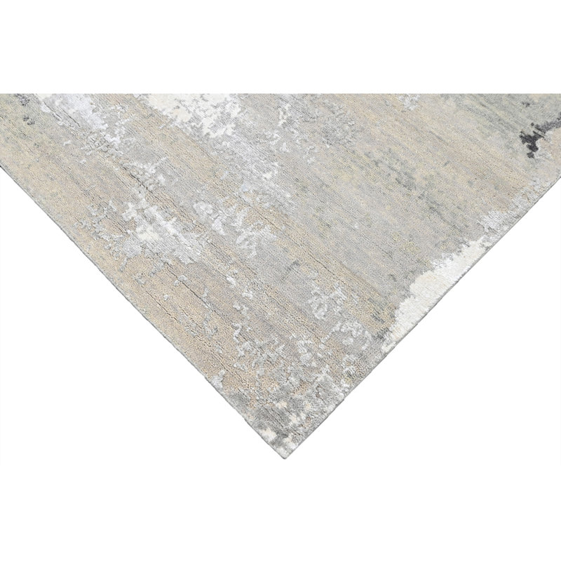 High-Quality Hand-Knotted White And Black Area Rug, Rectangle 9' x 12'